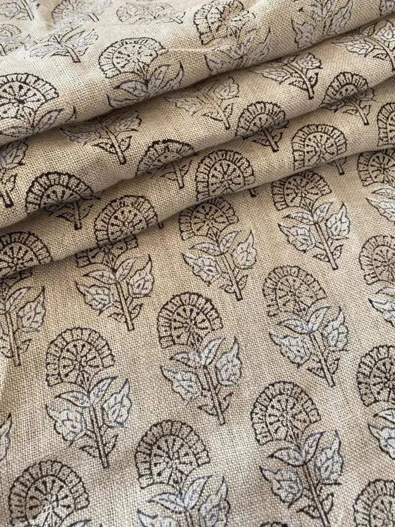 Thick Linen Pillow Cover Balck and white Decorative Cushion, Floral pillow Cover, Block Print Handloom Linen Heavy Linen Fabric By The Yard - Maple Village Lane