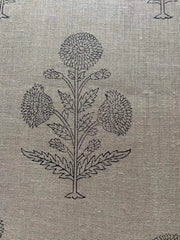 Handloom Linen Fabric - Flower Outline block print fabric - best for Upholstery , cushion cover , sofa/chair cover , and other crafts - Rohiyaan