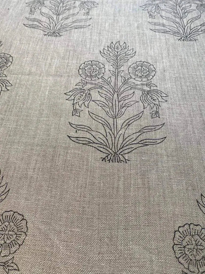 Handloom Linen Fabric - Flower Outline block print fabric - best for Upholstery , cushion cover , sofa/chair cover , and other crafts - Maple Village Lane