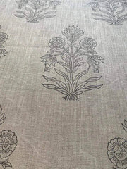 Handloom Linen Fabric - Flower Outline block print fabric - best for Upholstery , cushion cover , sofa/chair cover , and other crafts - Rohiyaan