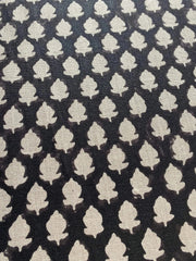 Handloom Linen Fabric - Black-flower block print fabric - best for Upholstery , cushion cover , sofa/chair cover , and other crafts - Rohiyaan