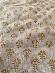 Handloom linen, Block Print Thick Linen Fabric | Brown Floral Block Print Upholstery Fabric, pillow cover fabric, Curtain Linen By The Yard - Rohiyaan