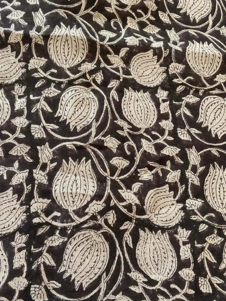 Lotus Block Print Thick Linen Fabric