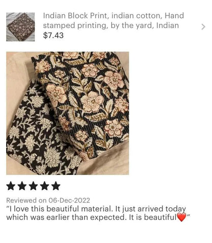 Indian Cotton Block Print Fabric by the Yard -Sewing and Quilting Fabric - Maple Village Lane