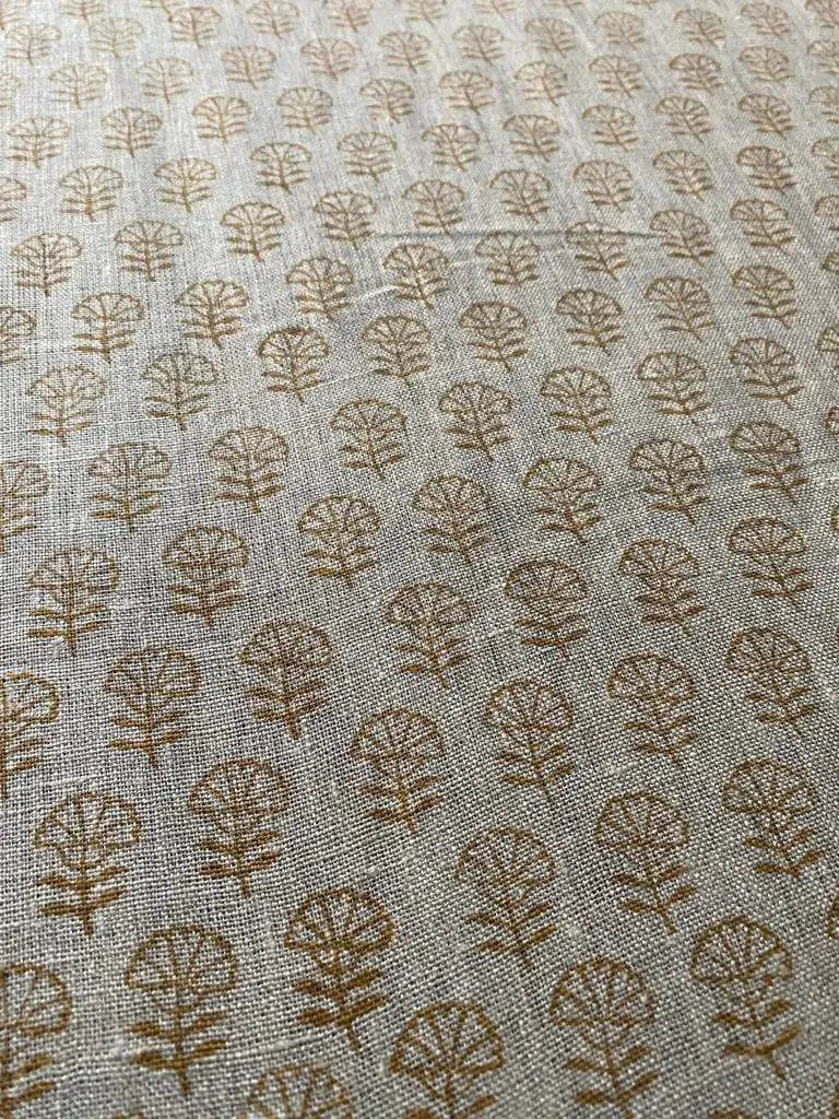 Natural Linen Fabric Indian Linen Fabric, Mustrad Color Booty , Block Printing Fabric, Designer Floral Printing on Fabric, Upholstery - Maple Village Lane