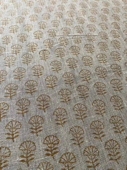 Natural Linen Fabric Indian Linen Fabric, Mustrad Color Booty , Block Printing Fabric, Designer Floral Printing on Fabric, Upholstery - Maple Village Lane