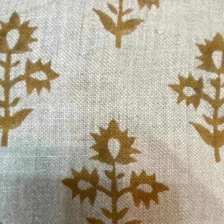 Block Print Fabric, Floral Print Linen, By the yards, Pillow Cover Fabric, For Table Cloth, Hand Woven Thick Linen Fabric For Upholstery - Maple Village Lane