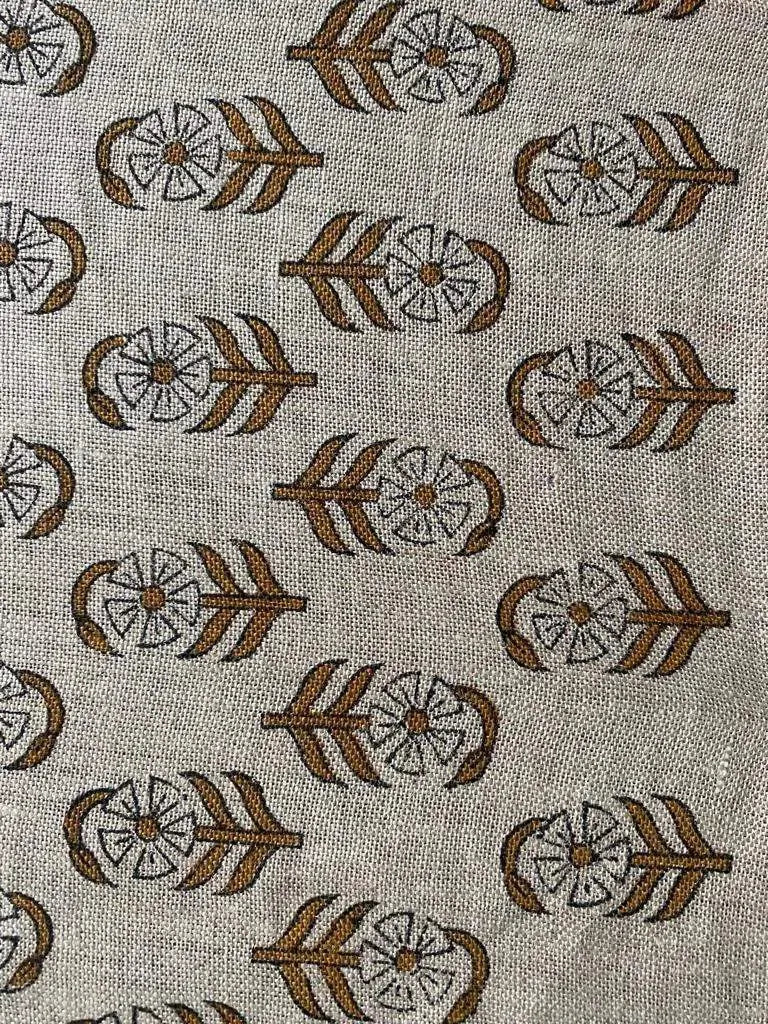 Block Print Fabric, Floral Print Linen, By the yards, Pillow Cover Fabric, For Table Cloth, Hand Woven Thick Linen Fabric For Upholstery - Maple Village Lane