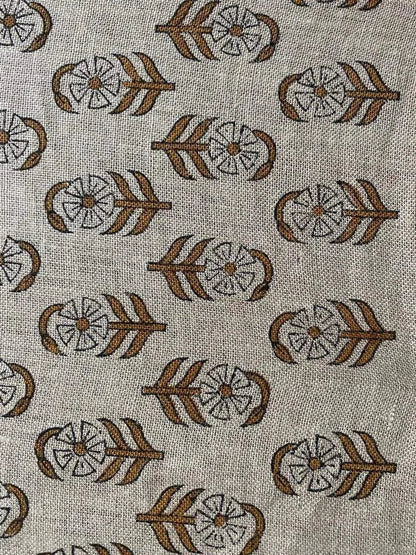 Block Print Fabric, Floral Print Linen, By the yards, Pillow Cover Fabric, For Table Cloth, Hand Woven Thick Linen Fabric For Upholstery - Maple Village Lane