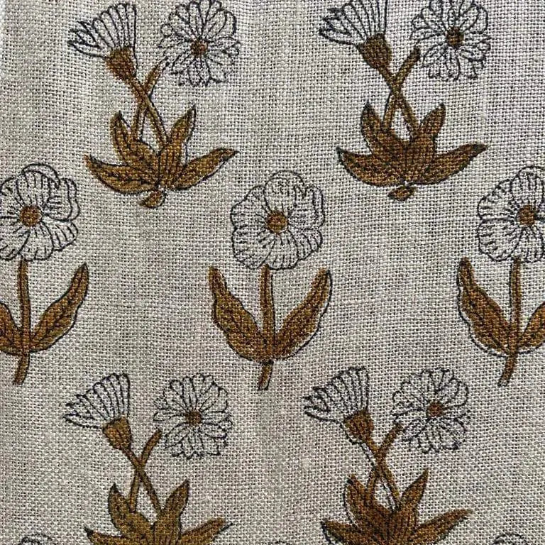 Wrylor Floral Block Print Linen Fabric
