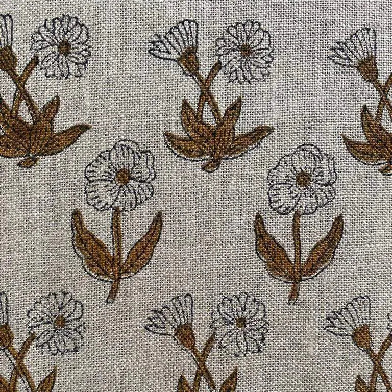 Wrylor Floral Block Print Linen Fabric