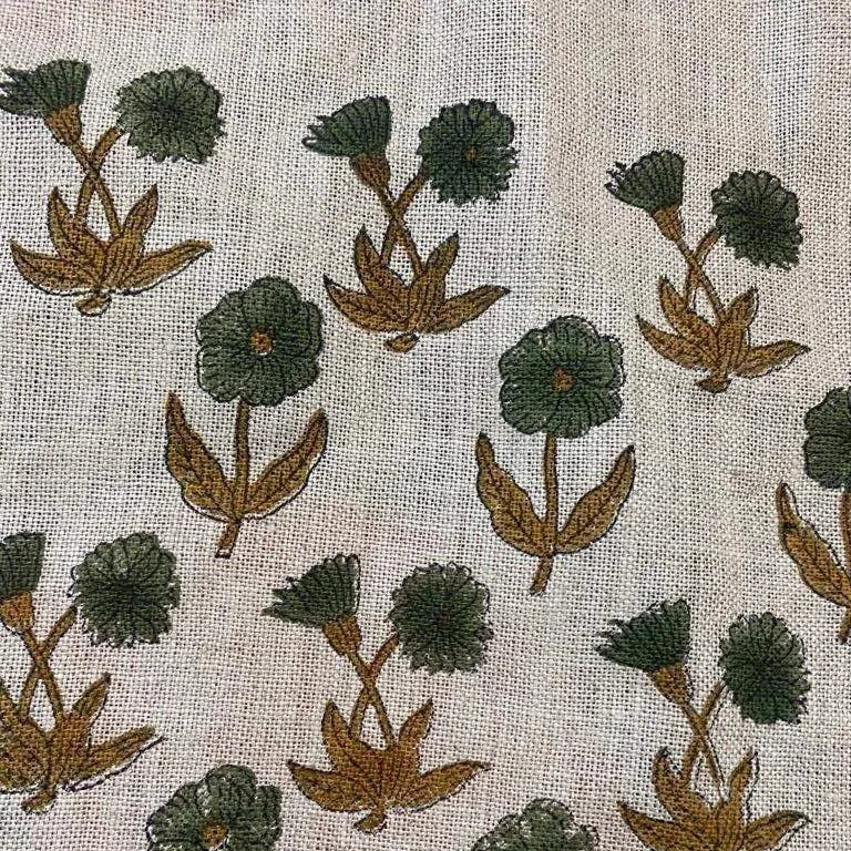 Handloom linen fabric designer indian hand block print heavy fabric pillowcases thick linen upholstery block printing art table cover - Maple Village Lane