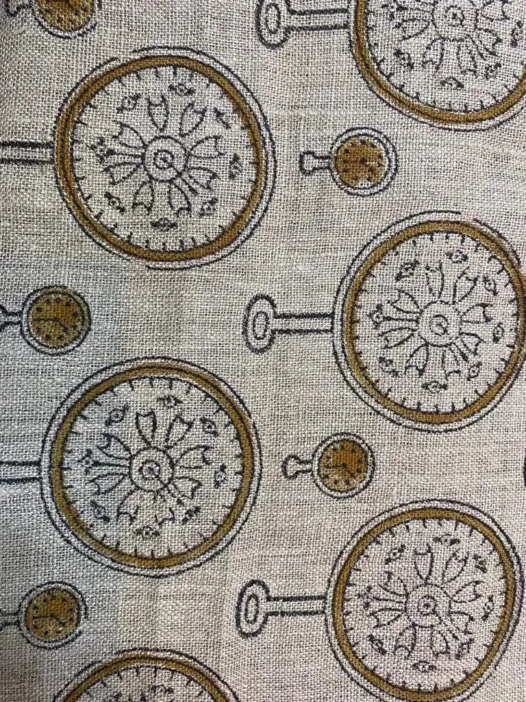 Clock Print linen fabric designer Indian hand block print heavy fabric pillowcases thick linen upholstery block printing art table cover - Maple Village Lane
