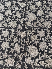 Block Print Handloom Linen Fabric Linen Fabric Flower Black Colour Upholstery Fabric, Pillow Cover ,Thick Linen Fabric Natural Colour - Rohiyaan