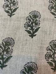 Naya Natural Buti Handloom Linen Fabric Linen Fabric Flower Olive Green Colour Upholstery Fabric, Pillow Cover ,Thick Linen Fabric - Rohiyaan