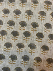 Natural Linen Fabric Indian Linen Fabric, Mustrad and grey colour, Block Printing Fabric, Designer Floral Printing on Fabric, Upholstery - Rohiyaan