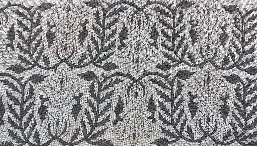 Block Print Fabric, Floral Print Linen, By the yards, Pillow Cover Fabric, For Table Cloth, Hand Woven Thick Linen Fabric For Upholstery - Maple Village Lane