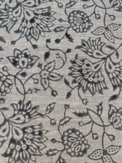 Block Print Fabric, Floral Print Linen, By the yards, Pillow Cover Fabric, For Table Cloth, Hand Woven Thick Linen Fabric For Upholstery - Maple Village Lane