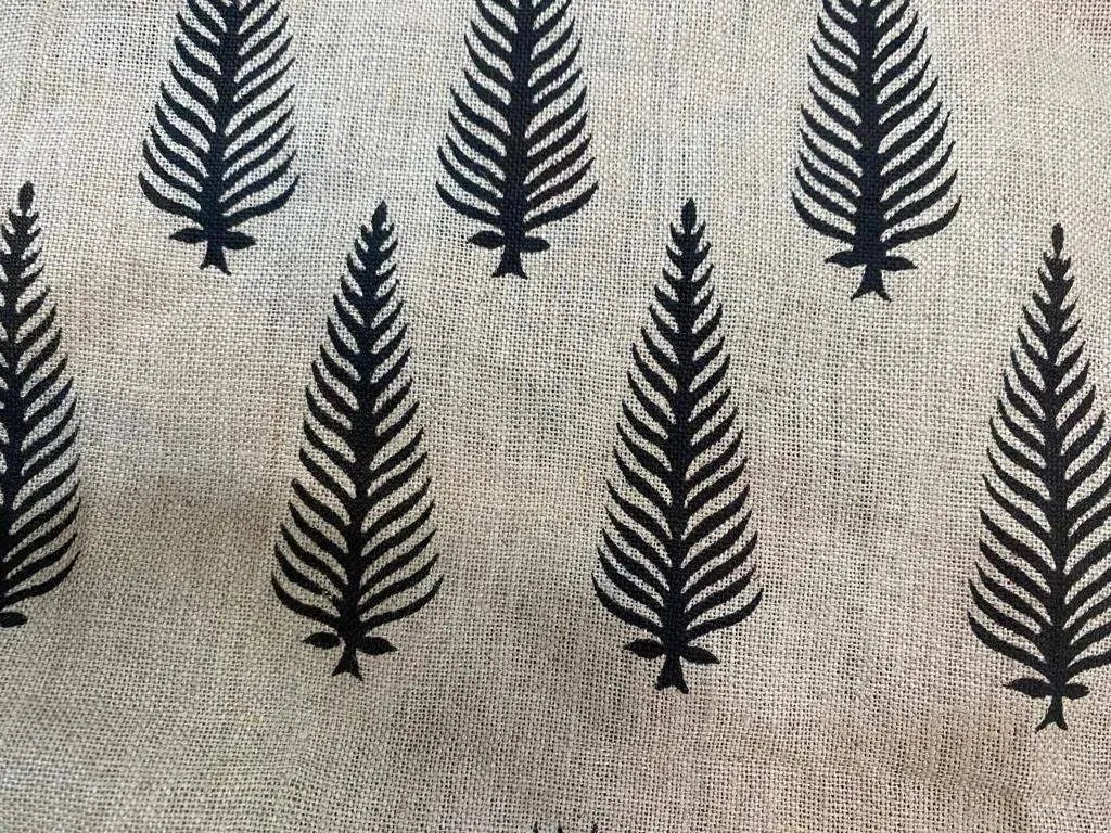 Block Print Fabric, Floral Print Linen, By the yards, Pillow Cover Fabric, For Table Cloth, Hand Woven Thick Linen Fabric For Upholstery - Maple Village Lane