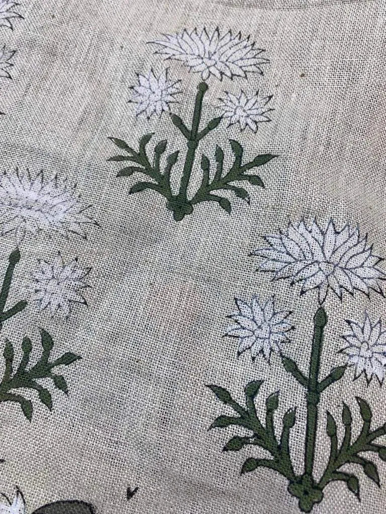 Handloom linen fabric designer indian hand block print heavy fabric pillowcases thick linen upholstery block printing art table cover - Maple Village Lane