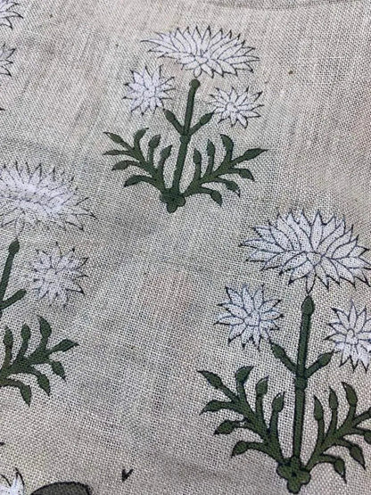Handloom linen fabric designer indian hand block print heavy fabric pillowcases thick linen upholstery block printing art table cover - Maple Village Lane