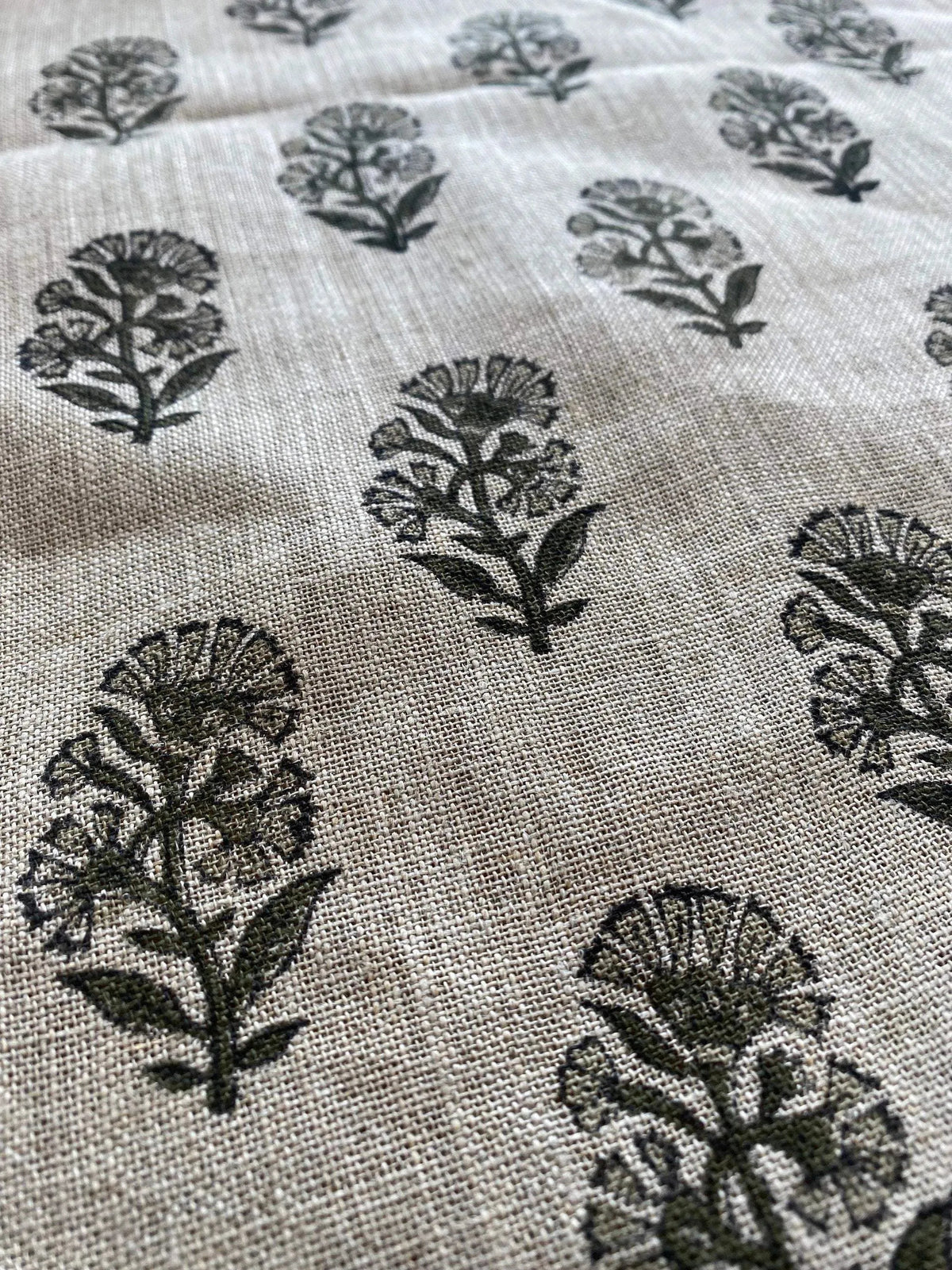 Pearl Botanical Block Print Linen Fabric