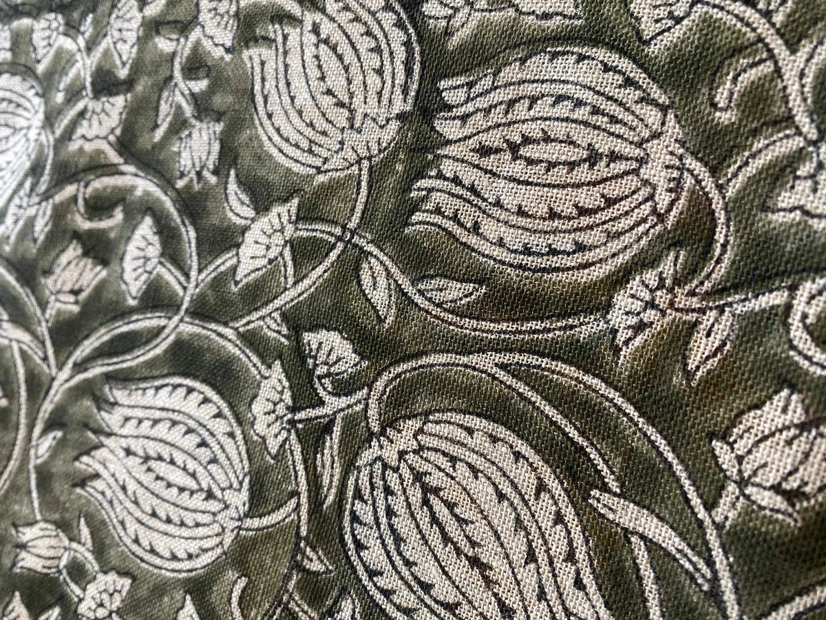 Lotus Block Print Thick Linen Fabric