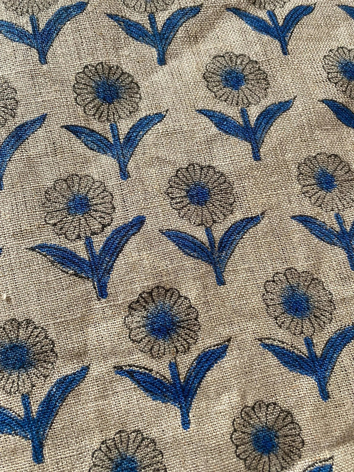 Derek Floral Block Print linen Fabric