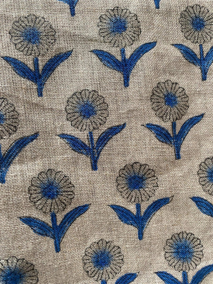 Derek Floral Block Print linen Fabric