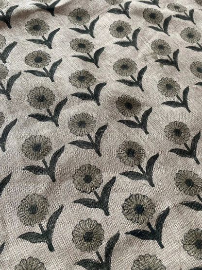 Derek Floral Block Print linen Fabric