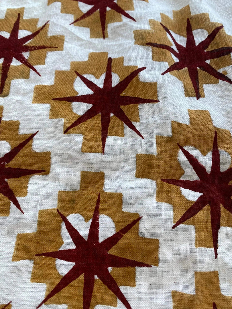 Hather Block Print Handloom Linen Fabric