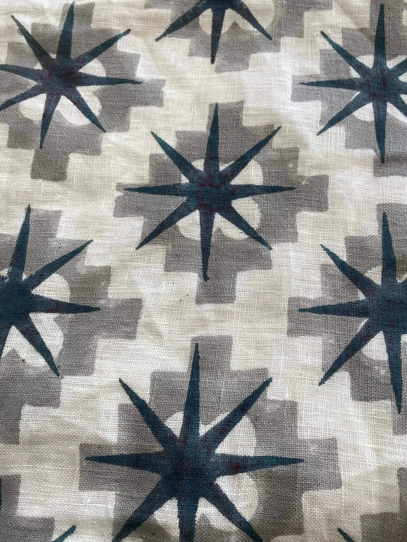 Wistera Block Print Handloom Linen Fabric