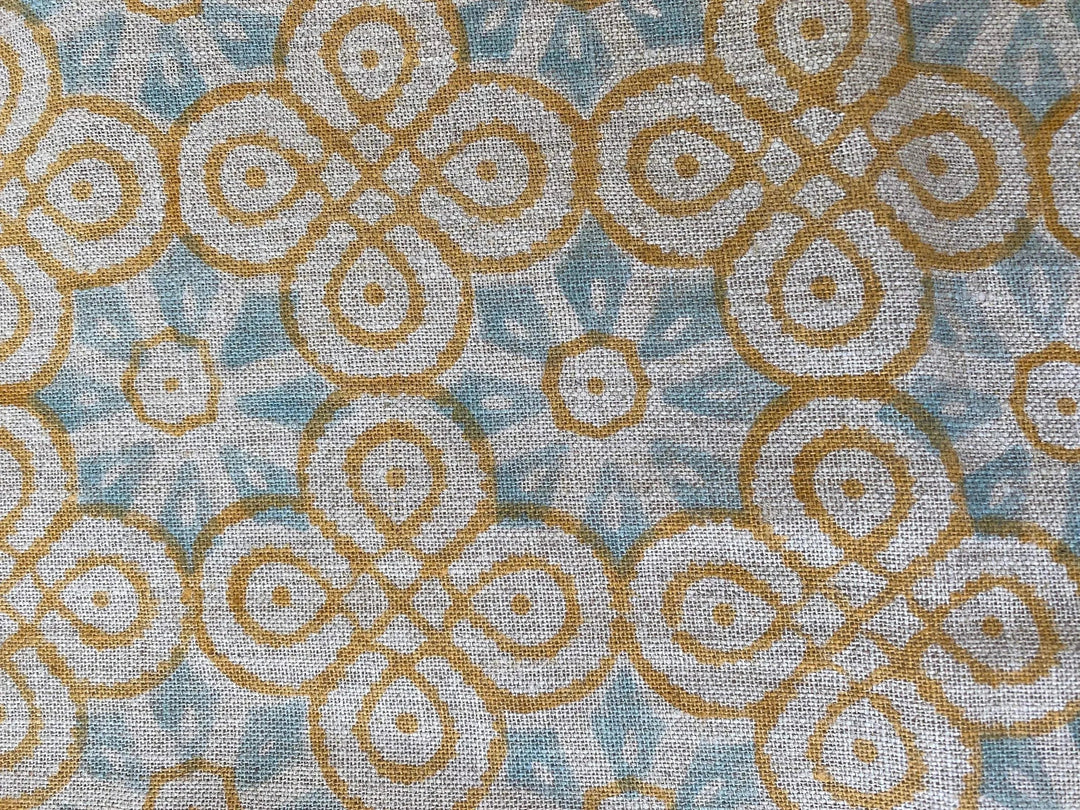 Rounded Hand Block Print Linen Fabric