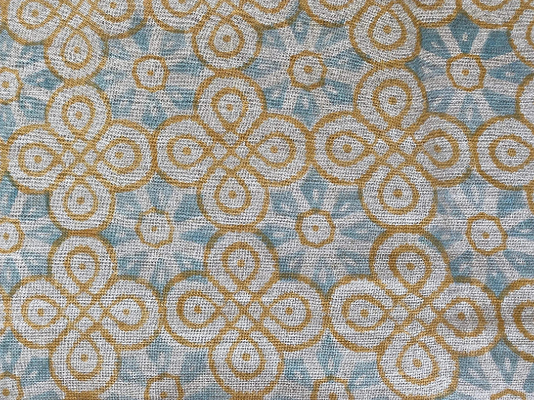 Rounded Hand Block Print Linen Fabric