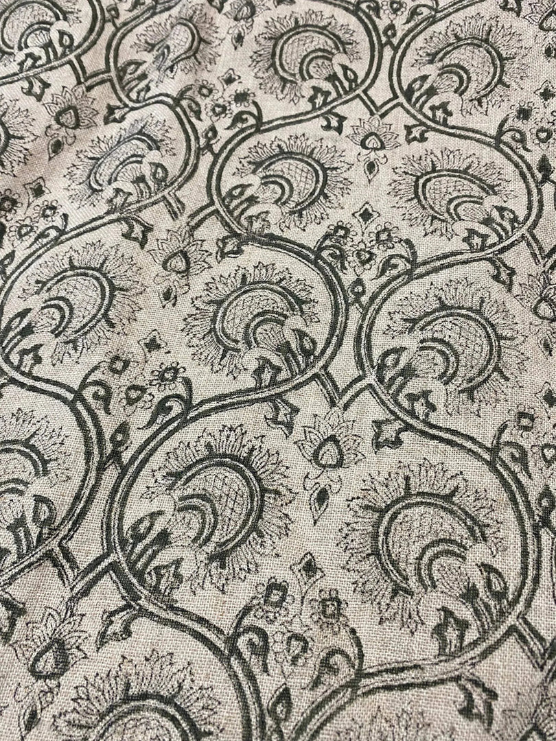 Garden Block Print Handloom Linen Fabric