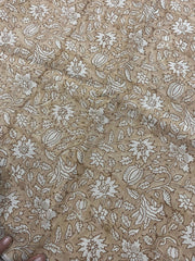 Block Print Handloom Linen Fabric Heavy Linen Fabric Browne Flower, Upholstery Fabric, Drapes Use , home decor linen fabric, - Rohiyaan