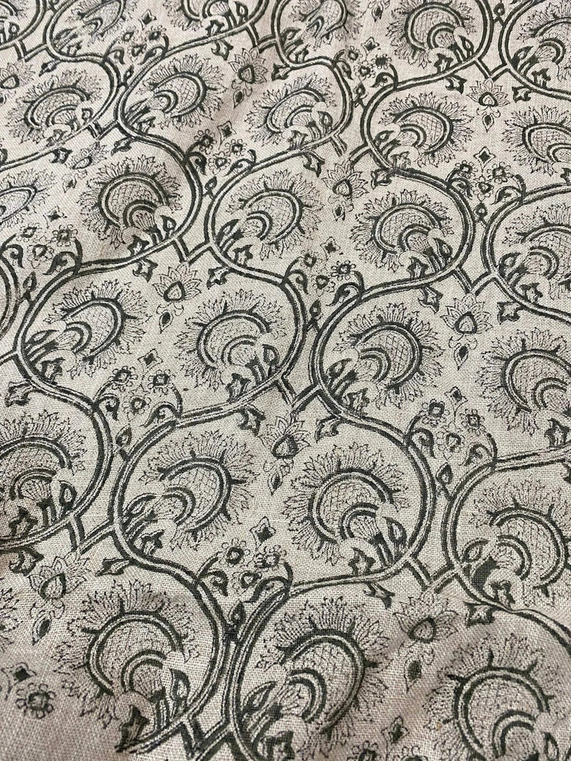 Garden Block Print Handloom Linen Fabric
