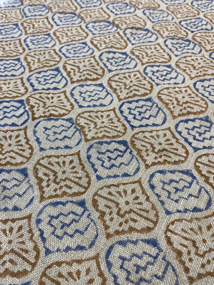Keto Designer Blue & Mustard Floral Block Print Fabric