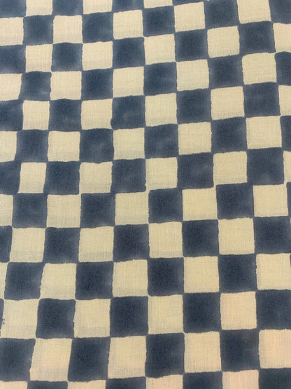 Vysael Checks Hand Block Print Cotton Fabric
