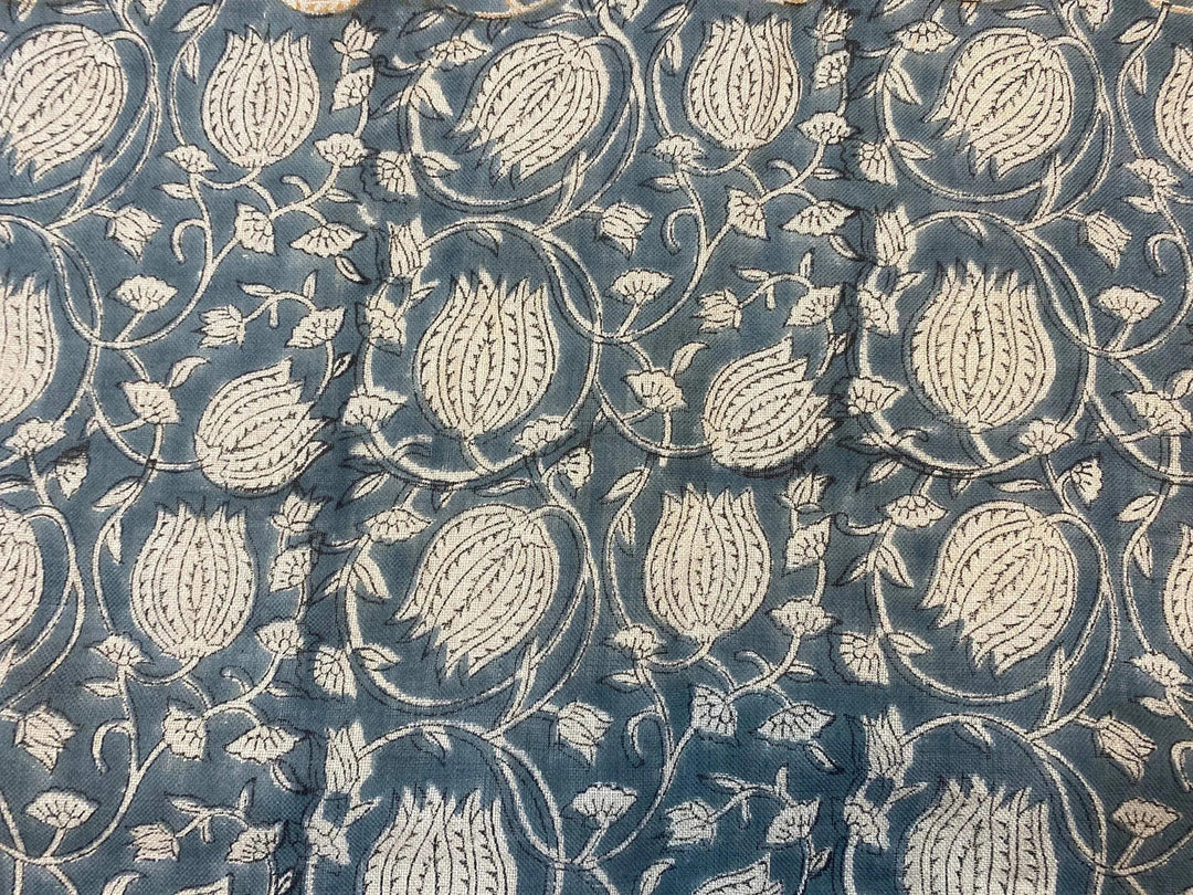 Lotus Block Print Thick Linen Fabric