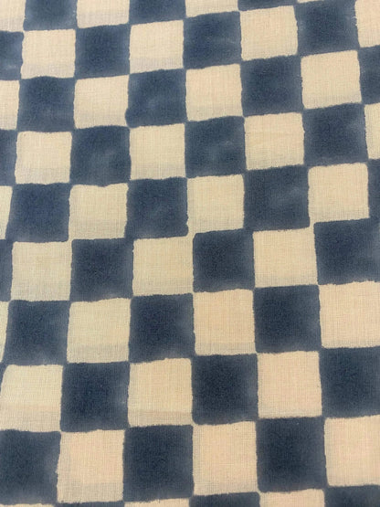 Vysael Checks Hand Block Print Cotton Fabric