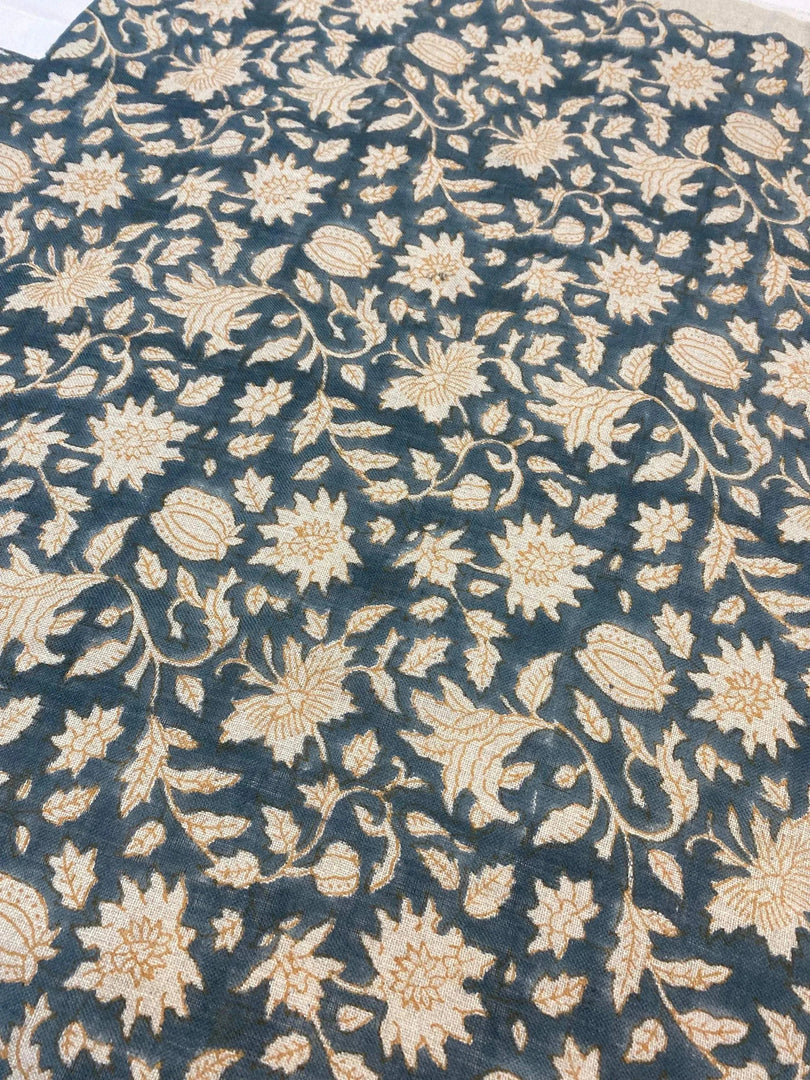 Hevlon Block Print Handloom Linen Fabric