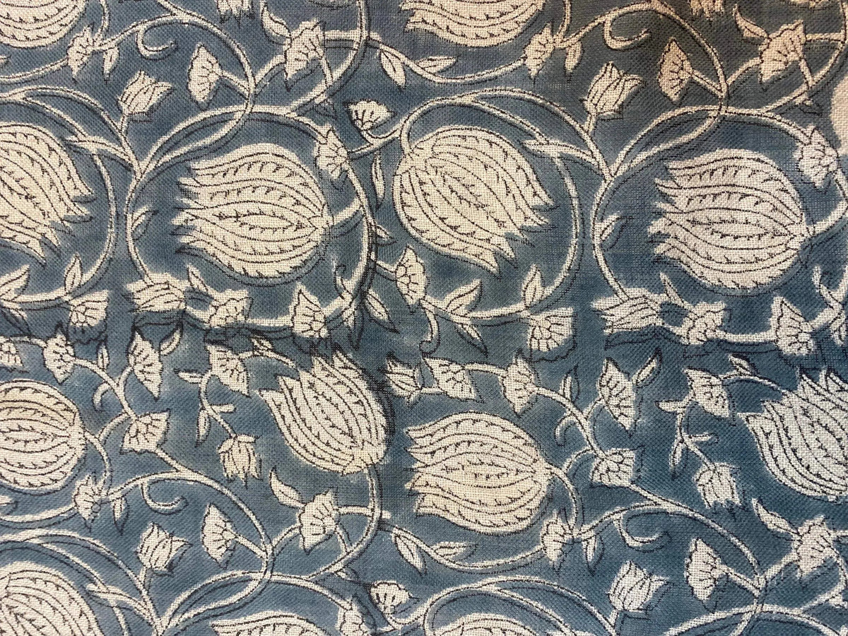 Lotus Block Print Thick Linen Fabric