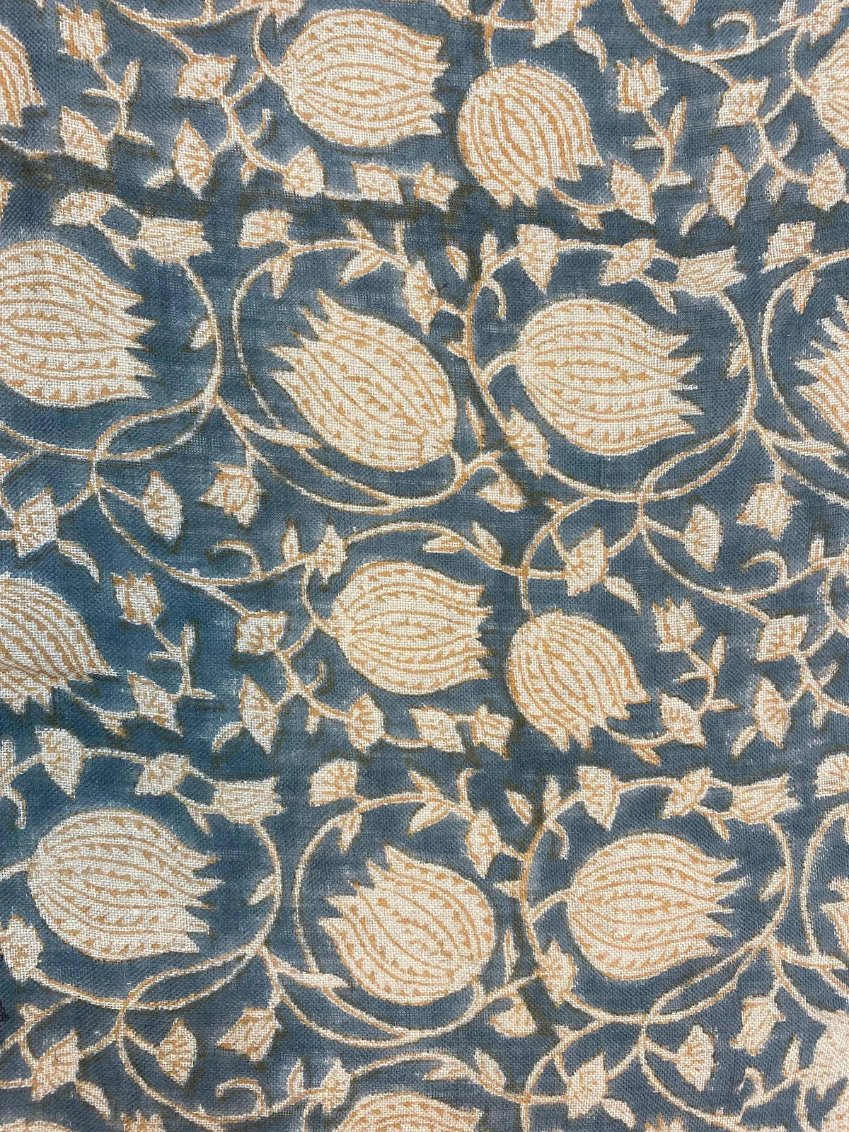 Lotus Block Print Thick Linen Fabric