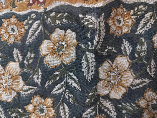 Linen fabric, Fabric by yard, Hand printed fabric, Block Print Fabric, Indian Fabric