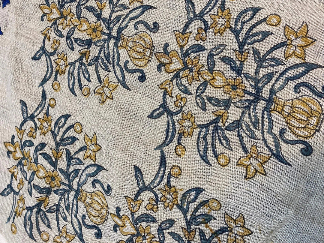 Kirelyn Block Print Handloom Linen Fabric