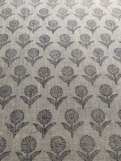 Derek Floral Block Print linen Fabric