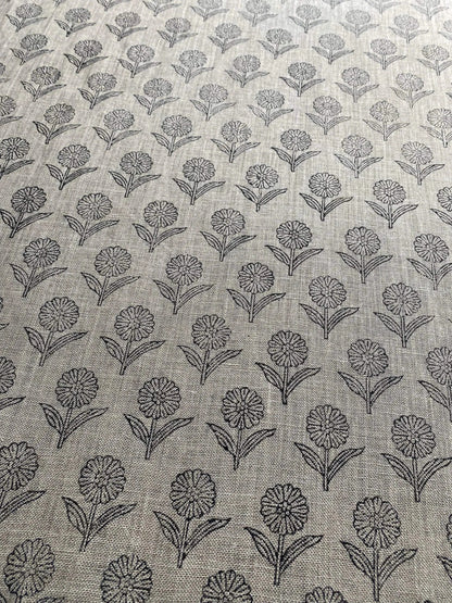 Derek Floral Block Print linen Fabric