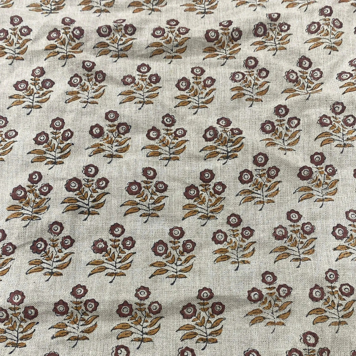 Thyny Flora Hand Block Print Linen Fabric