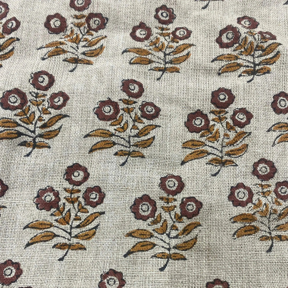 Thyny Flora Hand Block Print Linen Fabric